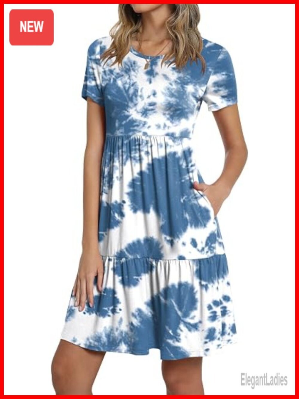 Short Sleeve Ruffle Casual Sundress with Pockets